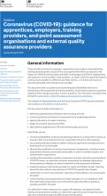 Coronavirus (COVID-19): guidance for apprentices, employers, training providers, end-point assessment organisations and external quality assurance providers